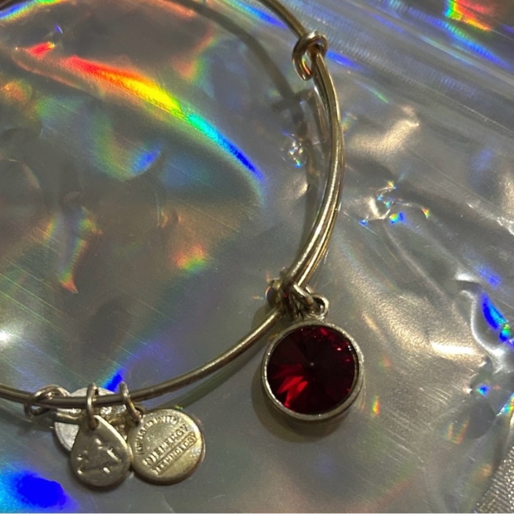Silver Bangle Bracelet with Red Charm
